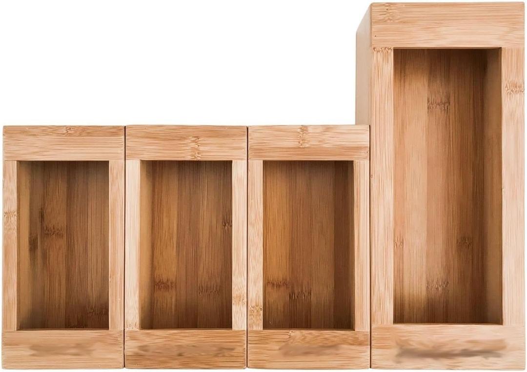 Bag Storage Organizer for Kitchen Drawer, Bamboo Food Storage Bags Holders, Compatible with Ziplock Gallon, Quart, Sandwich and Snack Variety Size Plastic Bags (Bamboo)