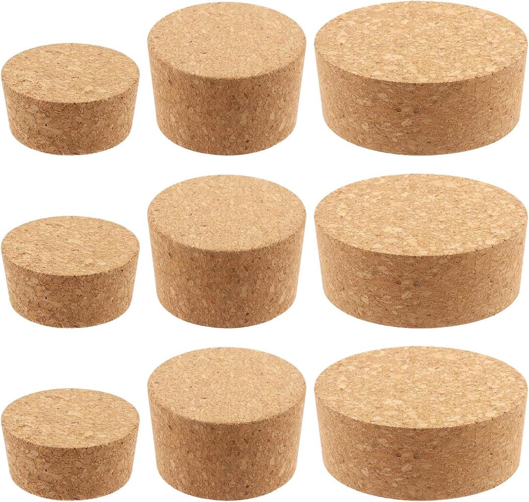 9 Pcs 3 Sizes Large Tapered Cork Plugs Assortment Set #48#34#28 Natural Soft Wood Wine Bottle Stoppers, Wooden Bottle Corks for Wine Beer Glass Bottle and DIY Craft Project