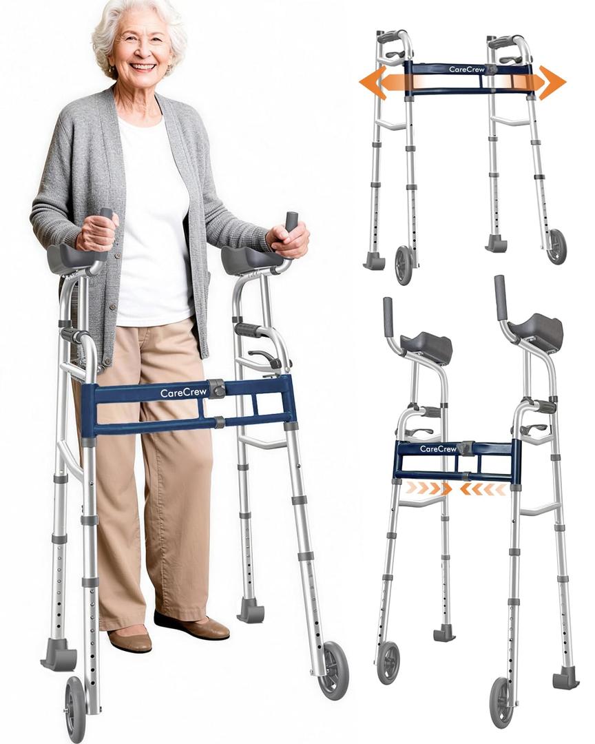 Narrow Walker for Seniors, 18 inches Wide - Adjustable Width, Lightweight Folding Walker, 350lbs Heavy Duty Bariatric Walker for Elderly, Standard Walker for Small Doorways