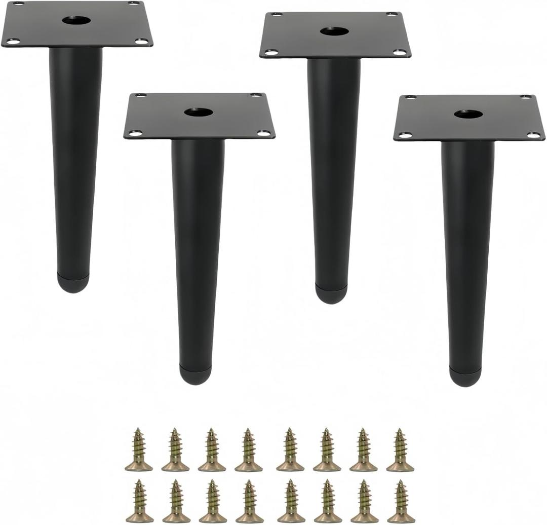 Blacke Metal Furniture Legs Heavy Duty Straight Furniture Feet DIY Modern Replacement Legs for Cabinet Sofa Couch Chair-Set of 4 (Blacke, 8")
