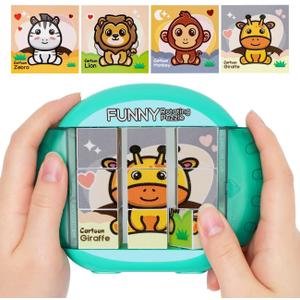 Rotating Puzzle for Kids 3 4 5 6 7 8 Year Old, 4 Puzzles in 1, Toddlers Travel, Car, Airplane, Road Trip Activities, Fine Motor Skills, Fidget, Gift for Boys & Girls Ages 3+(Animals