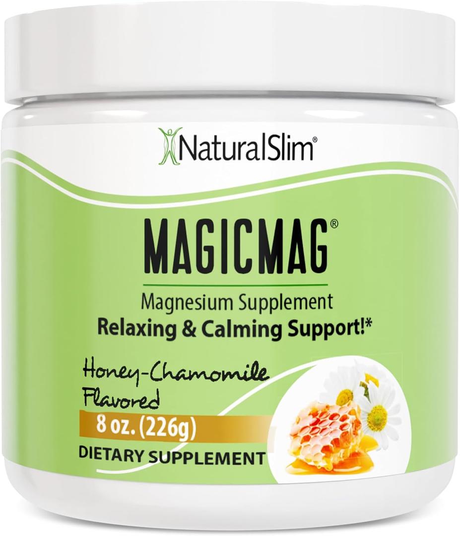 NaturalSlim MagicMag Magnesium Citrate Powder Drink for Relaxation, Stress, Constipation, Better Rest & Digestive Health, Magnesium Supplement for Women and Men, Honey Chamomile 8oz (8 Ounce (Pack of 1))