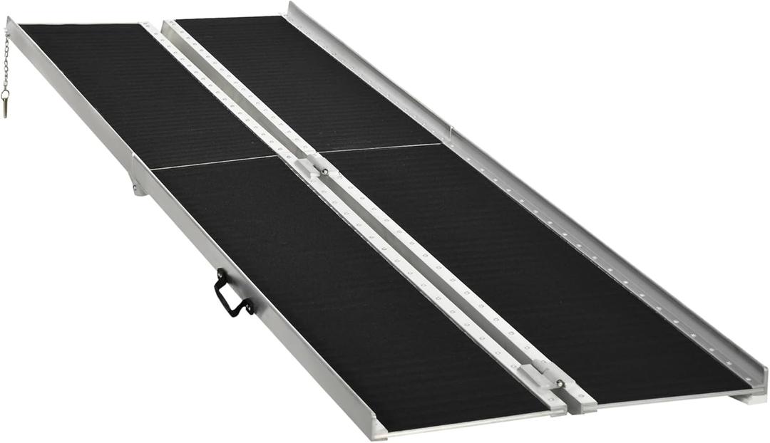 HOMCOM Wheelchair Ramp 10FT, Folding Aluminum Threshold Ramp with Non-Slip Surface, Transition Plate, 594lbs Weight Capacity for Home, Doorways, Curbs, Steps