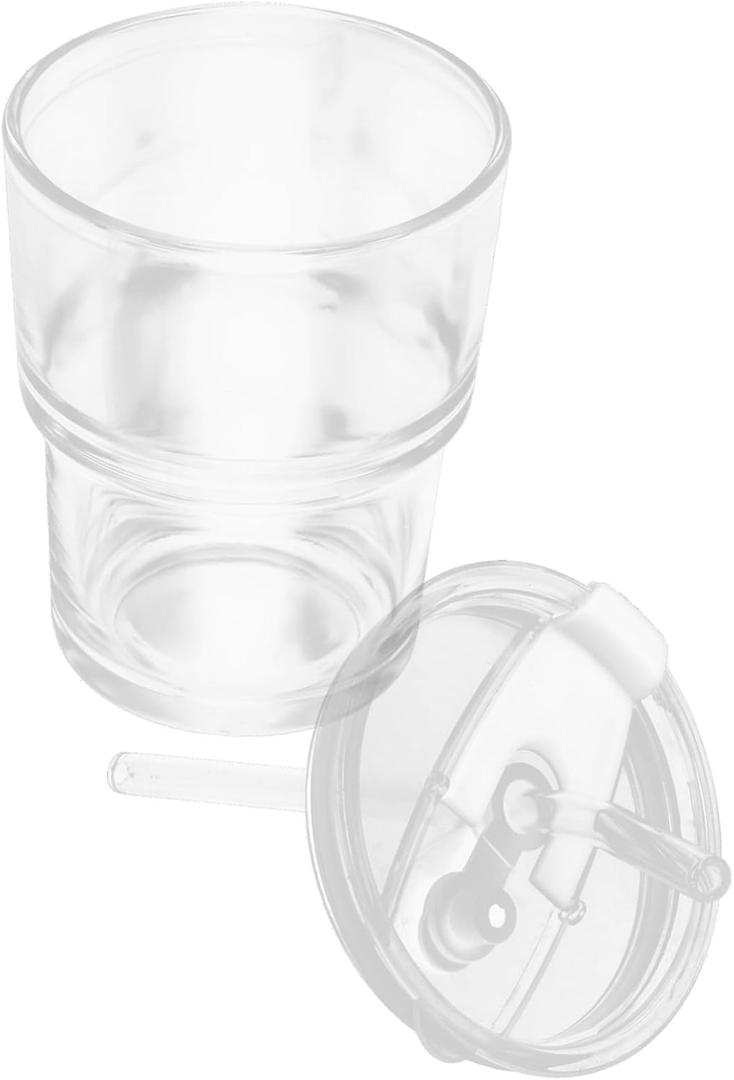 Tea Drinking Glass Cup with Lid Straw Stylish Coffee Tea Cup for School Office Home for Cold Beverages Elegant Design Easy to Clean (0 Ounces, As Shown 1)