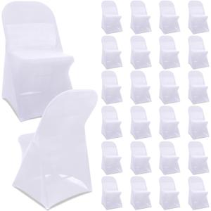 Newwiee Spandex Stretch Folding Chair Covers Bulk Fitted Universal Chair Protector Pack Removable Washable for Wedding Party Dining Banquet Event(White,25 Pcs)