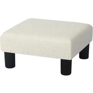 Joveco Small Foot Stool Ottoman, Cotton Line Square Footstool Upholstered Footrest Foot Rest for Chair, Under Desk, Office, Living Room, Pinstripe White