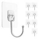 FACURY Large Adhesive Hooks 22Ib(Max), Waterproof and Rustproof Wall Hooks for Hanging Heavy Duty, Stainless Steel Towel and Coats Hooks to use Inside Kitchen, Bathroom, Home and Office, 8Pack