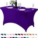 Spandex Table Cover for 4FT Table Universal Fitted Stretch Tablecloth for Party, Banquet, Wedding and Events-Purple
