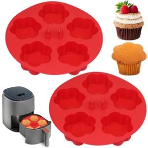 2 pieces Silicone Air Fryer Muffin Pan Egg Bite Mold for Oven Baking,Mini Muffin Tins Cups Cake Tray for Air Fryer Liners Basket Instant Pot Accessories Baking Muffin Cakes Pancake Quiche (Flower: 2 pcs)