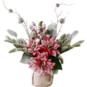 ZYZEV Artificial Poinsettias Christmas Flowers with Red Berry Pine Cone Branches Linen Base,12 Faux Poinsettias Plants for Home Office Table Fireplace Winter Indoor Christmas Decorations Red (3in)