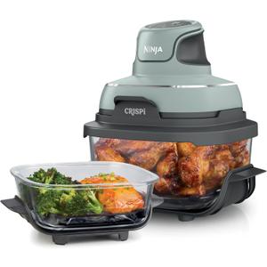 Ninja Crispi Air Fryer, Microwave, Freezer & Dishwasher Safe, Non Toxic Glass Portable Cooking System, 4 QT & 6 Cup Glass Containers with Storage Lids, Easy Meals, Air Fry, Bake, Green, FN101SG
