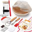Complete Sourdough Starter Kit, Banneton Bread Proofing Basket with Glass Sourdough Starter Jar, Sourdough Bread Baking Supplies, 9'' Round Bread Proofing Basket, for Bread Making Baking Fermentation