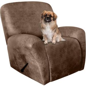 ANARACHON Leather Like Recliner Chair Covers Stay in Place, 4 Pieces Recliner Cover for Recliner Chair, Leather Cover for Recliner slipcovers Washable for Pets (Light Brown) (1 Seater)