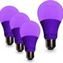 SLEEKLIGHTING Purple Light Bulb A19 LED, 120 Volt - 3-Watt Outdoor Light Bulbs- Medium Base - UL-Listed Purple LED Light Bulb- Lasts More Than 20,000 Hours 4pack