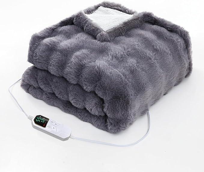 Artificial Wool Blanket, Thermal Blanket, Electric Heating, Soft Suede Double-Sided, Suitable for Sofa Bed, Living Room, Bedroom (Gray130188) 60"x52"