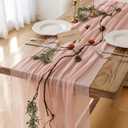 Keketo Pink Spring Table Runner Cheese Cloth Rustic Gauze Cheesecloth Table Runner 120 Inch 10 FT for Wedding Baby Shower Bridal Shower Party Sheer Boho Summer Home Decorations