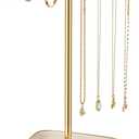pickpiff Necklace Holder Stand with Ceramic Base: 12" Jewelry Tree Display Organizer for Necklaces, Bracelets, Rings, Earrings, Tall Gold Stand for Women, Aesthetic Room Dcor (5.8" base, White)