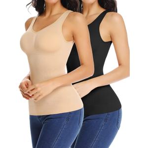 JOYSHAPER Women's Cami Shaper Tummy Control Padded Bra Camisole Cami Seamless Compression Tank Top Shapewear Body Shaper (Medium, 2 Pack(black+beige))