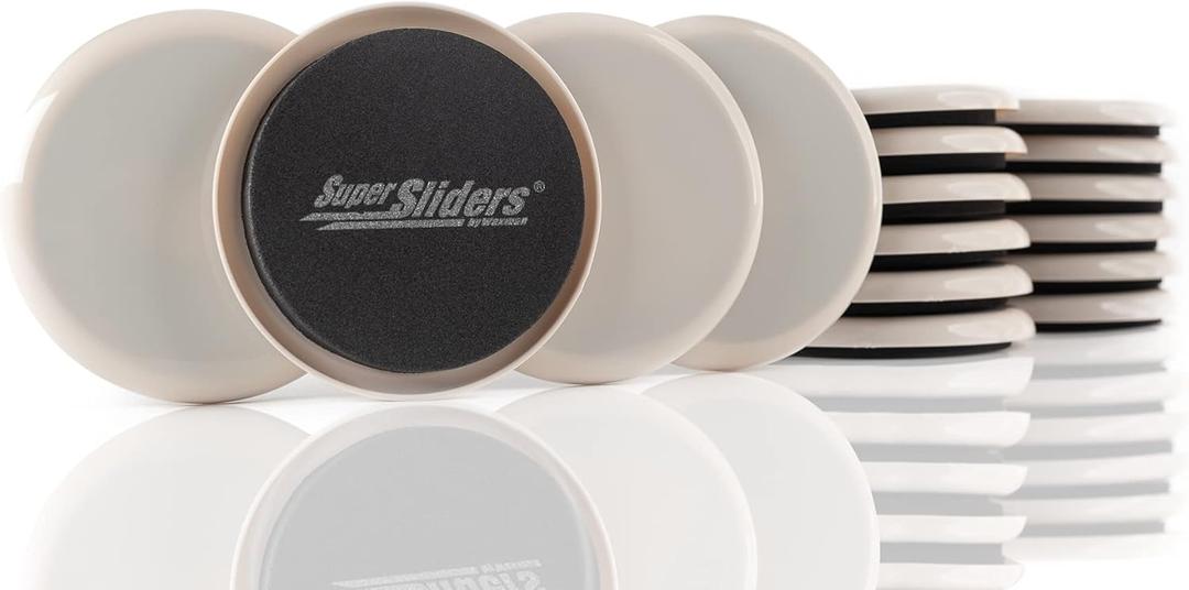 Super Sliders 3-1/2" Medium Round Reusable Furniture Sliders for Carpet, Anti-Slip Protective Furniture Moving Pads for Beds, Sofas, Dressers, Set of 16, Beige
