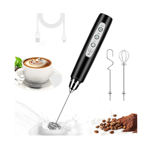 Milk Frother Handheld for Coffee, Electric Whisk 3 Speed Adjustable, Drink Mixer with Stainless 3 Whisks, Rechargeable Hand Frother Wand, Foam Maker for Latte Cappuccino Hot Chocolate Egg Black