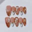 10Pcs Handmade Flower Press on Nails Almond Fake Nails French Tip False Nail with 3D Floral Rhinestone Design Handmade Acrylic Nails Press ons Spring Summer Flower Stick on Nails for Women (S)