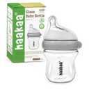 haakaa Gen.3 Natural Glass Baby Bottle 4.2oz/120ml - Wide Neck Anti-Colic Slow Flow Nipple for 0M+ Breastfed Baby, Newborn Registry Essentials,BPA-Free - 1 PK (Grey)