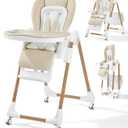 Mallify Foldable High Chairs for Babies and Toddlers, 3-in-1 Convertible Baby High Chair with Removable Soft Cushion and Tray, Adjustable Height & Recline, Lockable Wheels, Cream