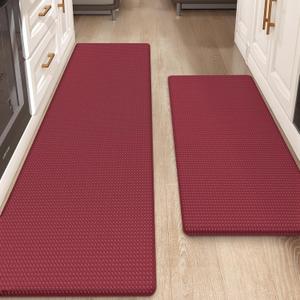 Color&Geometry Anti Fatigue Cushion Padded Kitchen Mat for Floor - 17x29+17x59,Easy Clean, Waterproof & Oil Proof, Anti Slip, Foam Rubber Runner Rug for Front Sink Comfort Standing, Red Set of 2