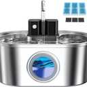 PEKTACO Wireless Cat Water Fountain Stainless Steel, 108oz/3.2L Cordless Battery Operated Pet Water Fountain for Cats Indoor with Quiet Pump, Easy Clean, BPA-Free(3 Filters)