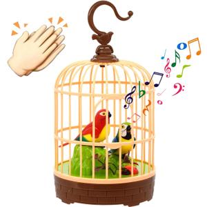 HWD Voice-Activated Induction Birds Birdcage Toy, Talking Chirping Fluttering Parrot Birds Toys Gifts for Baby Toddler Kids Children (A) (Red)