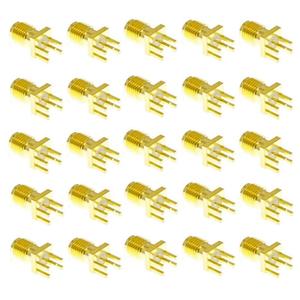 25PCS SMA Female PCB Panel Edge Mount Plug with 4 Pins Stand Straight Connector RF Coax Coaxial Adapter