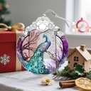 2 x Christmas Ornament, Christmas Decoration, Stained Glass Ornament, Heirloom Keepsakes, Holiday Ornaments, Holiday Presents, Unique Xmas Gifts, Gift Exchange Ornaments, Gift Idea - Peacock (Peacock Turning Back)
