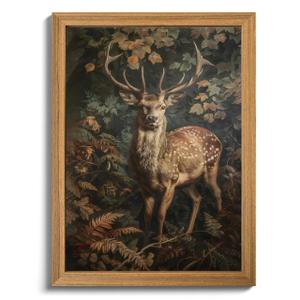 Vintage Deer Wall Art, Woodland Nature Wall Decor, Wood Framed Sandstone Textured Art, Majestic Antlered Stag in Forest Picture for Living Room Bedroom Cottagecore Farmhouse Home 24x36 inch