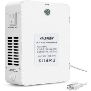 Yinleader 1000W US 120V to 100V JP Japan Voltage Converter Step Down Transformer Ideal for Japanese Turntable/Rice Cooker/Mochi Maker/Player/Cassette Deck/Heater/dehumidifier, etc.(White)