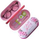 2-In-1 Glasses Case Len Case & Eye Glasses Double Layer Storage Case with Mirror - Fresh Creative Double Sided Portable Design Perfect for Home, Office and Travel (Pink)