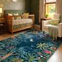 Lahome Jovence Midnight Jungle Green Rug, Washable 8x10 Rugs for Bedroom Living Room, Soft Forest Kids Rugs for Playroom, Non Slip Stain Resistant Floor Carpet for Office Dining Room