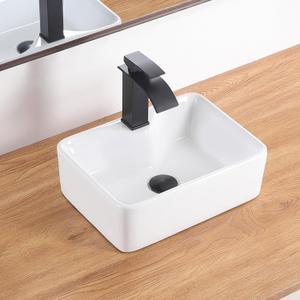 White Small Bathroom Vessel Sink 16" Rectangular Ceramic Basin | 16x12 in Easy Clean Porcelain Compact Countertop Lavatory with Single Faucet Hole For Tight Bathroom Vanity Half Bath, 16"x12"x5.1"