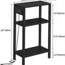 TUTOTAK Narrow Side Table with Charging Station,Small End Table with USB Ports and Outlets, Skinny Sofa Table, Slim Nightstand, Living Room, Bed Room, Black TB01BK079, 3-Tier7.9"D x 15.8"W x 26"H