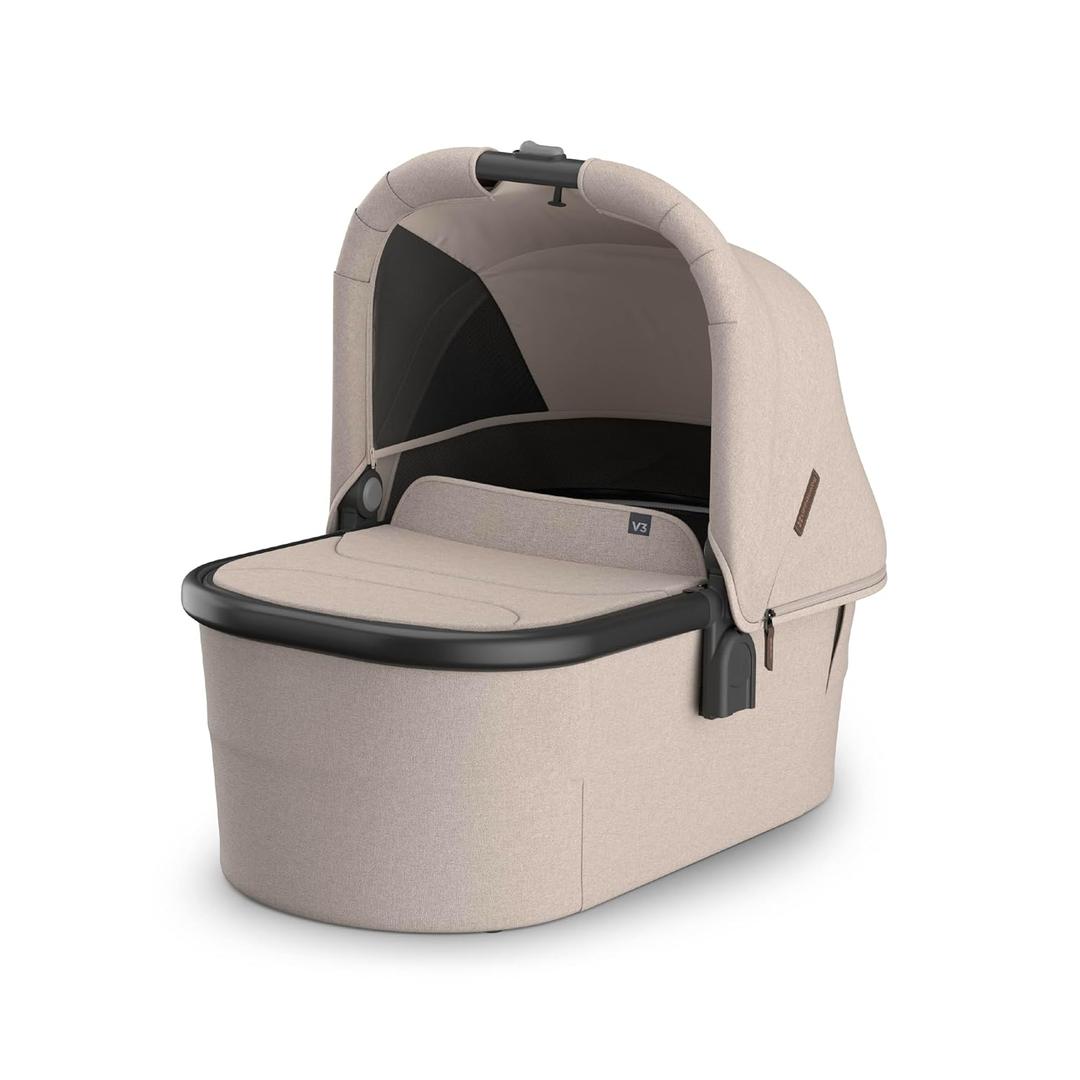 UPPAbaby Bassinet V3 - Compatible with Vista, Cruz, Ridge Strollers - Overnight Sleep Solution - Mattress, Sheet and Bug Shield Included - Ada (Sandstone Mlange/Carbon Fame)
