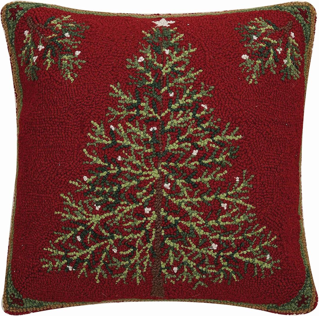 Peking Handicraft 31SERX358C18SQ Holiday Pine Hook Pillow, 18-inch Square, Wool and Cotton