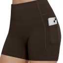Runhit Women's Biker Shorts No Front Seam 4"/6"/8" High Waist Tummy Control Workout Yoga Gym Running Spandex Shorts Pockets (Brown, XS)