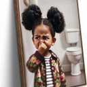 Framed Funny Black Girl Bathroom Canvas Wall art Stank Face Kids Poster Print Artwork African American Painting Picture Wall Decor for Restroom Bathroom Toilet Home Decoration 16x24in