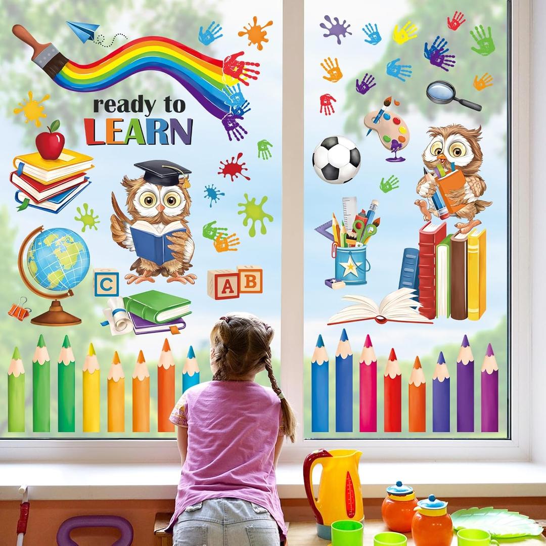 Decalmile Inspirational Quotes Kids Reading Books Rainbow Window Decals Anti-Collision School Classroom Glass Door Stickers