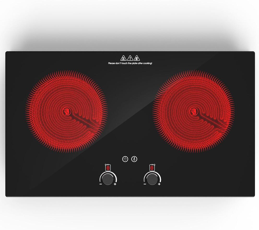 VBGK Electric Cooktop,2400W Electric Stove Top, Countertop and Built-in Hot Plate with Child Safety Lock, Timer, LED touch Knob Control, Overheat Protection, 110V 2 Burner Induction Cooktop