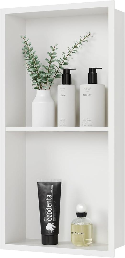 Stainless Steel Shower Niche 24" X 12", No Tile Needed Wall Niche Double Shelves, Recessed Shower Shelf for Bathroom Storage, Matte White