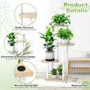 4 Tier Wood Tall Plant Stand Metal Rack Indoor, Multiple Flower Pot Holder Shelves Corner Rack, Round Planter Shelf Display Rack Storage Organizer for Patio Living Room Balcony(White+Oak)