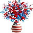 Yastouay 4th of July Artificial Flowers Decorations, 15 Pcs Red White and Blue Decorations, Fake Patriotic Babys Breath Flowers for Independence Day Decor Floral Arrangement