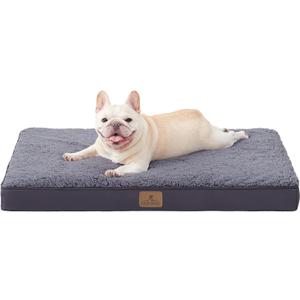 Bedfolks Orthopedic Dog Bed for Large Dogs - Egg Foam Dog Crate Bed with Removable Waterproof Cover, Pet Bed Mat Suitable for Dogs and Pets Up to 50 lbs (35 x 22 x 3 inches, Dark Grey)