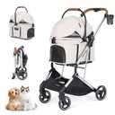 T3 Pro 3-in-1 Pet Stroller for Small Dogs & Cats Foldable, Lightweight with Detachable Carrier, 180 Canopy & Cup Holder (Beige)