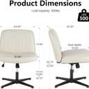 DUMOS Desk Chair No Wheels, Criss Cross Chair Wide Cross Legged Office Desk Vanity Chair, PU Leather Armless Adjustable Swivel Chairs for Home Computer Task Beige